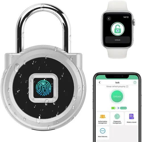 Vista 8 de Candado de huellas dactilares eLinkSmart Long Candado con grillete de 1.772 pulgadas (1.772 in) aplicación de teléfono Bluetooth resistente a