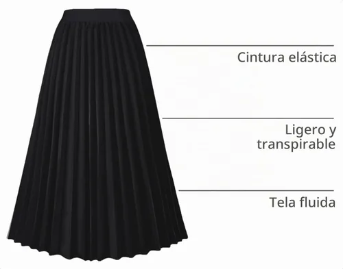 Vista 4 de GOLDSTITCH Falda Plisada de Cintura Alta para Mujer Línea A Falda Midi Acampanada Negro