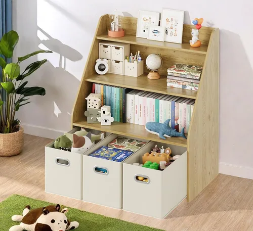 Vista 2 de Estantería y organizador de juguetes para niños, organizador de almacenamiento de juguetes de 3 niveles con 3 cajones móviles, estante de juguetes
