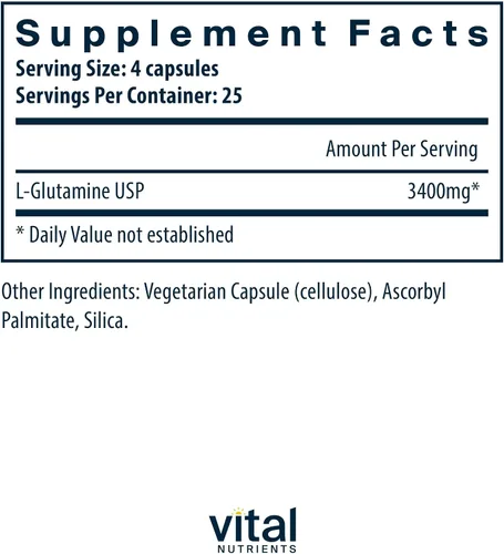 Vista 2 de Vital Nutrients Glutamina - 3400 mg de L-Glutamina - Función saludable del tracto gastrointestinal - Gluten, lácteos, sin soja - Sin OMG - 90