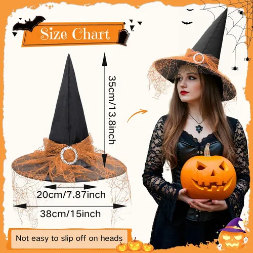 Vista 5 de American Trends Sombrero de bruja de Halloween para mujer, accesorio de disfraz de Halloween de encaje para fiesta