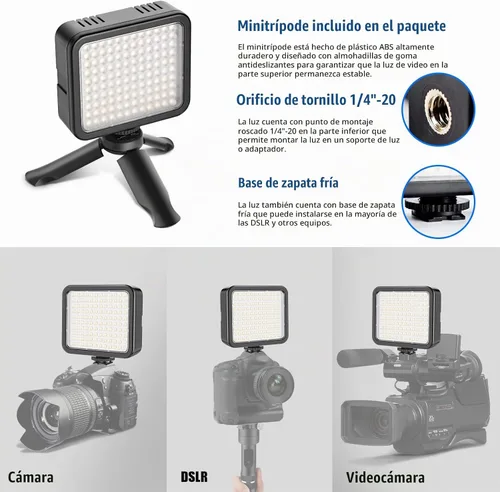 Vista 3 de Mettlelite VL120B Kit de luz LED de video regulable, continuo, portátil, para cámara, iluminación de fotografía, luz de video recargable con trípode