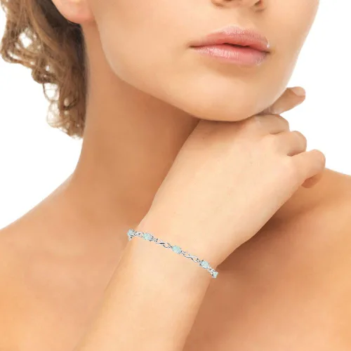 Vista 3 de Pulsera de plata de ley auténtica, creada o simulada, con piedras preciosas ovaladas, delicadas, infinitas, para mujeres y niñas
