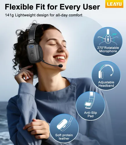 Vista 5 de Auriculares Bluetooth Trucker, micrófono con cancelación de ruido AI de 60 horas para conducir Mute Button, Multipoint Pairing, Single-Ear Design