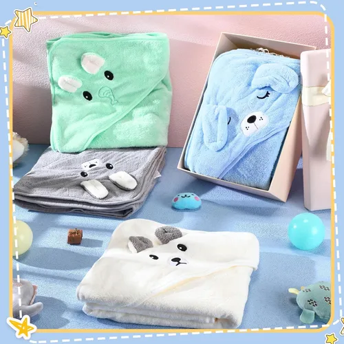 Vista 5 de Preboun - 4 toallas con capucha para bebé, toalla de baño para bebé, forro polar coral, toallas suaves absorbentes para recién nacidos, animales