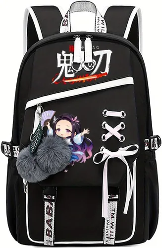 Vista 5 de Linda mochila escolar para niñas y niños, mochila escolar para estudiantes de primaria media, mochila escolar Kawaii con colgante (rosa)