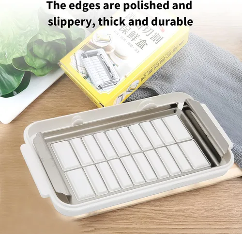Vista 6 de Caja cortadora de mantequilla de acero inoxidable, recipiente para mantequilla con cubierta transparente, suministros de cocina