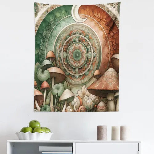 Vista 139 de Ambesonne Tapiz hippie, abrazo de hongos de ensueño y árbol de la vida místico y mandal verde, decoración de tela para colgar en la pared