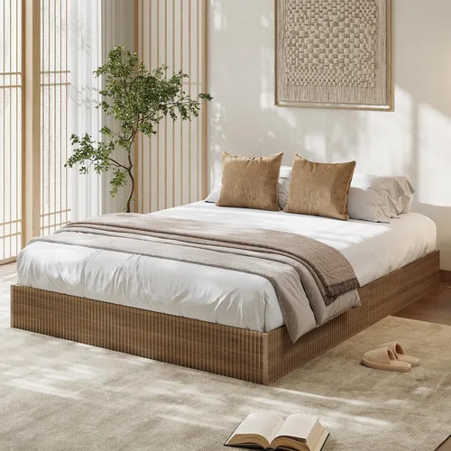 Vista 14 de Garvee Base de cama individual, plataforma de madera con diseño estriado, marco de cama de perfil bajo, base de cama minimalista sin ruido, fácil