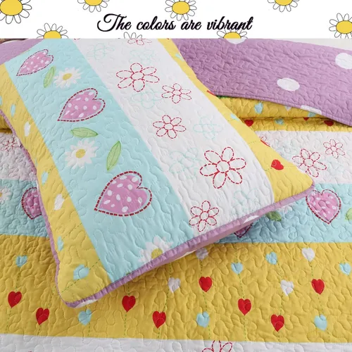 Vista 2 de Cozy Line Home Fashions Playful Girl Fun Heart Floral Kids Juego de ropa de cama de 2 piezas multicolor morado, rosa, amarillo, azul, poliéster a