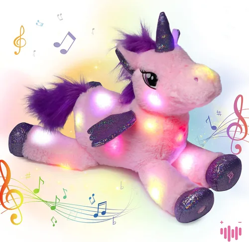 Vista 10 de Hopearl Unicornio de peluche con luces LED, flexible, con luces de noche que brillan en la oscuridad, para festival, cumpleaños, niños pequeños