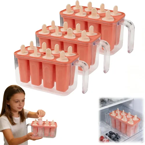 Vista 18 de Bandeja de molde para hacer paletas de hielo de 8 cavidades, moldes reutilizables para paletas de hielo, contenedor reutilizable de fácil liberación