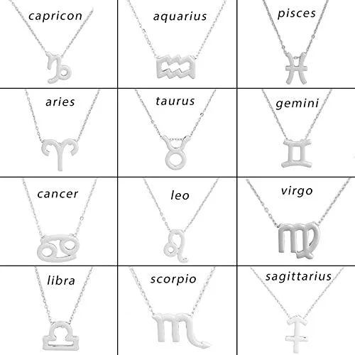 Vista 2 de Collar chapado en plata del zodiaco para mujer, joyería con signo de horóscopo, constelación, colgante de astrología, regalos de cumpleaños, joyería