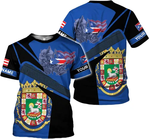 Vista 2 de Camisa personalizada con nombre de Puerto Rico, camisas personalizadas para hombres y mujeres, camiseta con la bandera de Puerto Rico 3