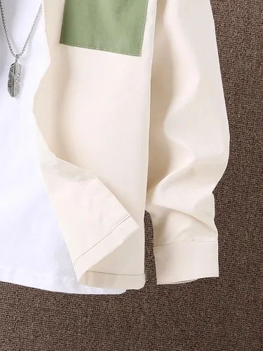Vista 5 de OYOANGLE Camisa casual de manga larga con botones de bloque de color para niño