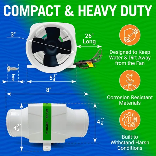 Vista 4 de Better Boat Boat Blower Fan 12V for Engine Compartment, Bilge, Galley and Head, Marine Grade Inline Duct Fan, Available in 3 or 4 Inch