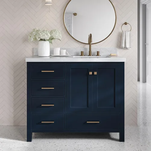 Vista 11 de DKB Bradford - Mueble de baño individual negro de 42 pulgadas con fregadero rectangular, encimera de mármol italiano de carrara con borde de 1.5