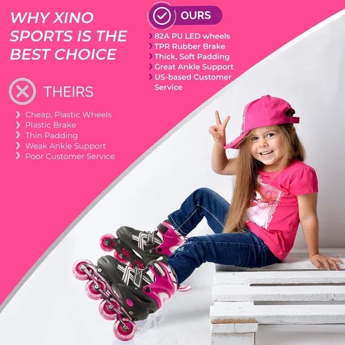 Vista 4 de Paquete de patines en línea Fuschia + equipo de protección rosa