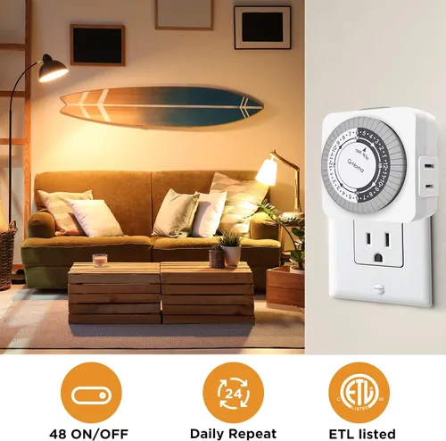 Vista 5 de G-Homa Temporizadores para Tomas Eléctricas, Temporizador Mecánico Enchufable para Interiores de 24 Horas, Intervalos de 30 Minutos, Ciclo Diario