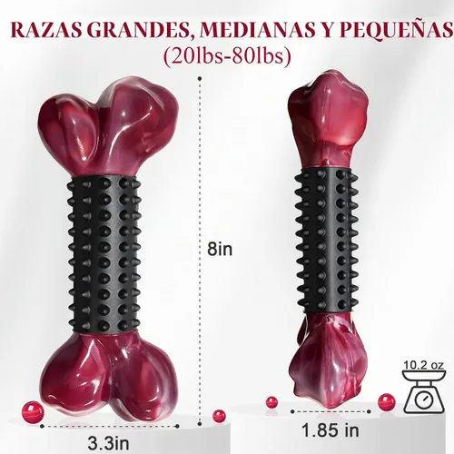 Vista 4 de Juguetes resistentes para perros masticadores agresivos de raza grande, hueso para masticar con sabor a tocino, juguete masticable de nailon y goma