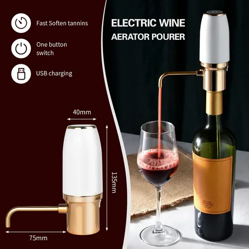 Vista 4 de Aireador de vino eléctrico, accesorios de vino aireación para entusiastas principiantes, boquilla de aireador de vino, regalos de vino, dispensador