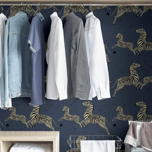 Vista 4 de Scalamandre SCS3870 Denim Zebra Safari - Papel tapiz autoadhesivo, color azul