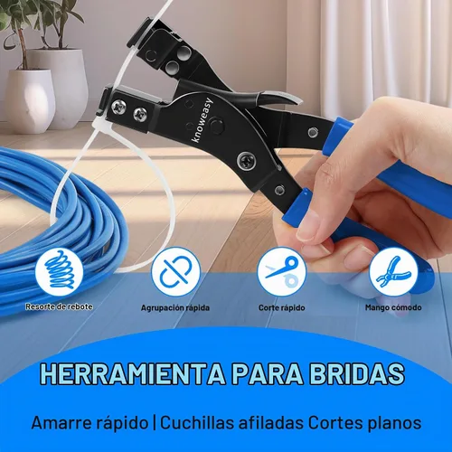 Vista 3 de Herramienta de bridas de cables Knoweasy y herramienta de atadura de cables para bridas de cables de plástico o nylon Azul