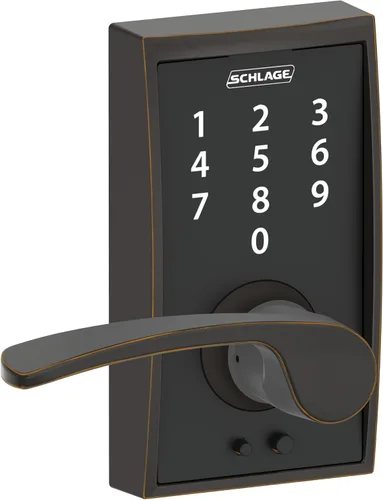 Vista 2 de Schlage - Cerradura táctil Century con picaporte Merano (bronce envejecido, FE695 CEN 716 MER) Keyless entry door lock, Electronic touchscreen