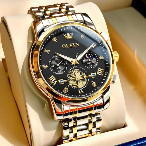 Vista 2 de OUPINKE Mens Watches Fashion Sport WristWatches Multifunction Chronograph Analog Quartz Luminous Waterproof Calendar Stainless Steel Bracelet