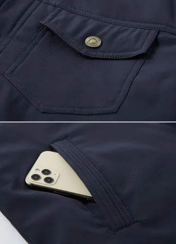 Vista 5 de HOW'ON Chaqueta informal con forro polar Sherpa para hombre, abrigo cálido con cuello de piel