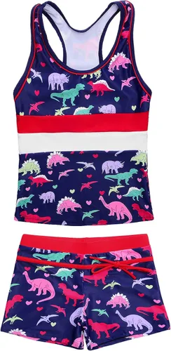 Vista 15 de JerrisApparel Traje de baño de dos piezas para niñas de verano con boyshort, diseño de tankini estrella de mar aqua
