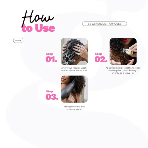 Vista 3 de Ampolla nutritiva para el cabello con leche de jengibre con proteínas y provitamina B5 BE GENEROUS (paquete de 6 x 0.5 onzas líquidas)