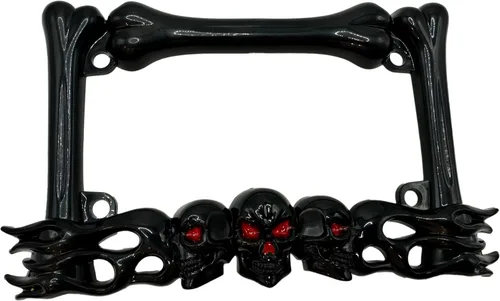 Vista 5 de Marco de matrícula de motocicleta de calavera resistente, se adapta a placas estándar de 7 x 4 pulgadas, compatible con Cruiser, Dual