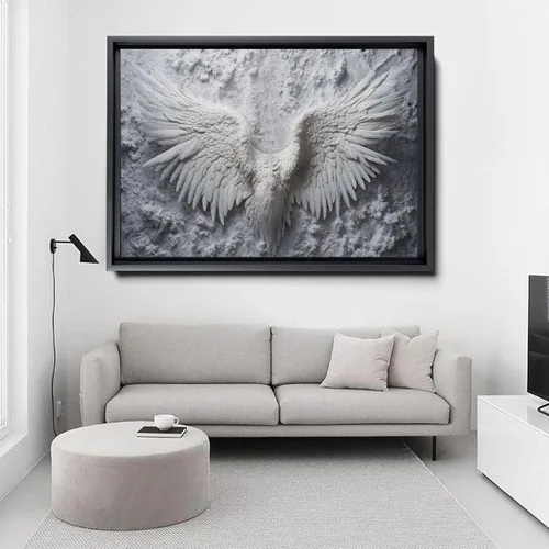 Vista 4 de White Angel Wing Painting on Canvas, Abstract Modern Minimalist 3D Texture Acrylic Artwork for Tranquil Bedroom Wall Art Decor