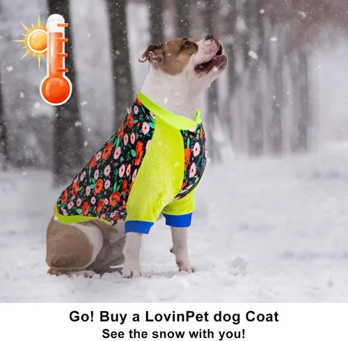 Vista 5 de LovinPet Ropa para mascotas, fácil de usar, bosque de invierno, estampado floral en negro, ropa de perro con forro acogedor para perros, ropa