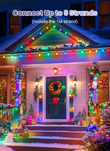 Vista 4 de Luces LED vintage C9 de Navidad para exteriores, luces de cadena C9 de 150 pies con 75 bombillas C9 irrompibles, luces comerciales impermeables