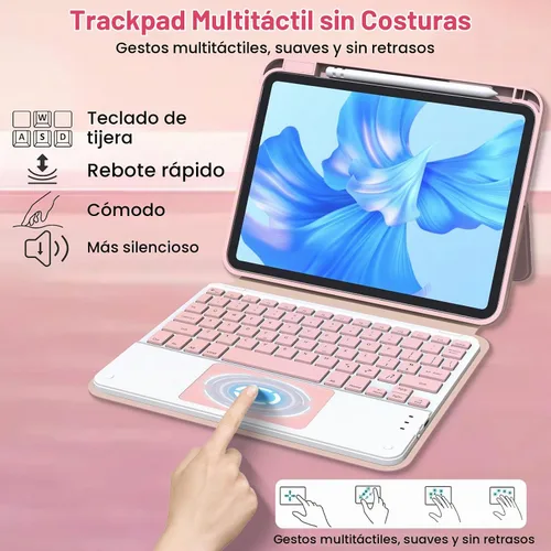 Vista 6 de Funda de teclado para iPad (A16) de 11ª generación de 11 pulgadas 2025, trackpad multitáctil, inalámbrica, magnética, desmontable, Bluetooth