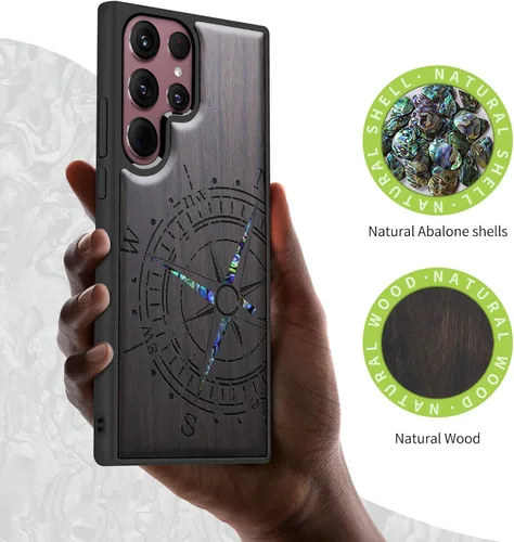 Vista 2 de Carveit Funda hecha a mano para Galaxy S22 Ultra (brújula-negro)