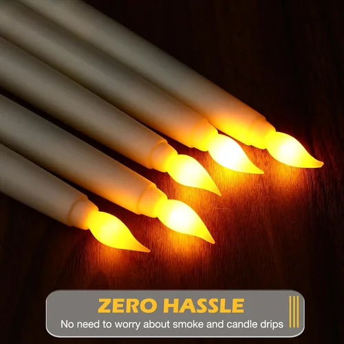 Vista 3 de Tuanse Paquete de 24 Velas Cónicas Parpadeantes Sin Llama de Navidad con Control Remoto y Temporizador, Velas Cónicas LED de Luz Blanca Cálida que