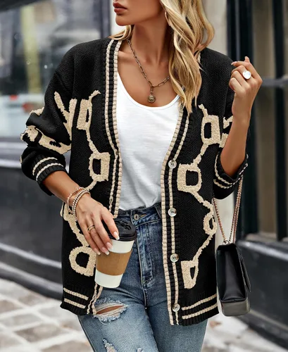 Vista 6 de PRETTYGARDEN Cárdigan de punto grueso para mujer, suéteres casuales con botones en la parte delantera abierta, abrigos de invierno para exteriores