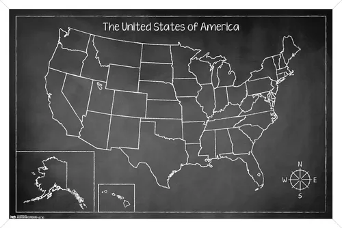 Vista 9 de Trends International Chalk Map - Póster de pared de Estados Unidos, 14.725 x 22.375 pulgadas, versión enmarcada de madera de granero Versión