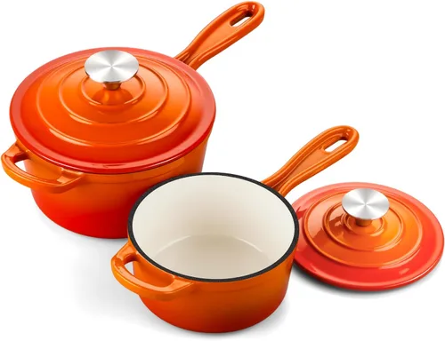 Vista 20 de Onader Sartén de hierro fundido esmaltado, cacerola pequeña de 1 cuarto de galón con tapa, olla de hierro fundido, horno holandés esmaltado, Blanco