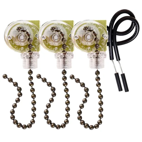 Vista 9 de Topbuti Paquete de 3 interruptores de cadena para ventilador de techo, Zing Ear ZE-109, interruptor de luz de dos cables, reemplazo para lámparas