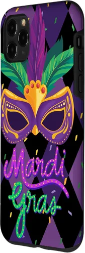 Vista 2 de Funda para iPhone 11 Pro Max Mardi Gras NOLA Festive Carnival Mask New Orleans Party Case