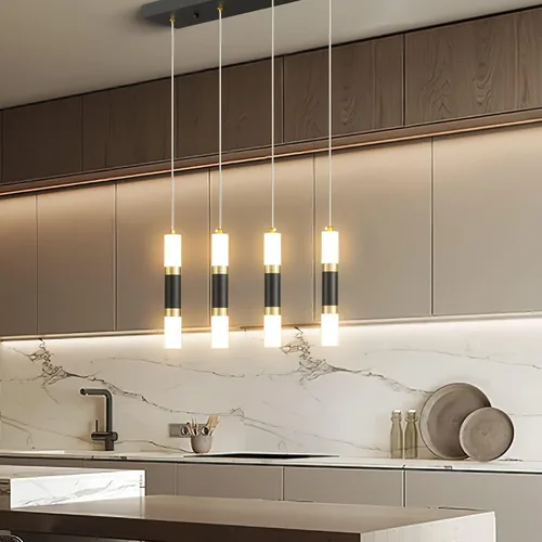 Vista 7 de Lámpara colgante moderna de 4 luces para isla de cocina, regulable, LED, negro, mini luces colgantes, comedor, cocina, color negro y dorado