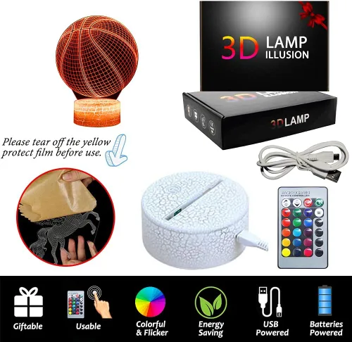 Vista 5 de Luz nocturna de baloncesto, lámpara de ilusión LED 3D con control remoto y cable USB, luces intercambiables de 16 colores, el mejor regalo