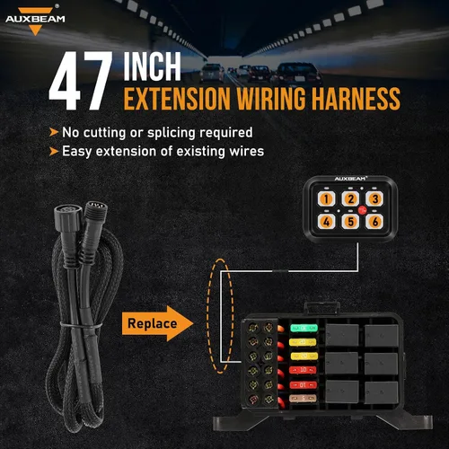 Vista 2 de Auxbeam Arnés de cableado de extensión para panel de interruptores de 6 vías BC60, GC60, línea de cable extendida del controlador de interruptores