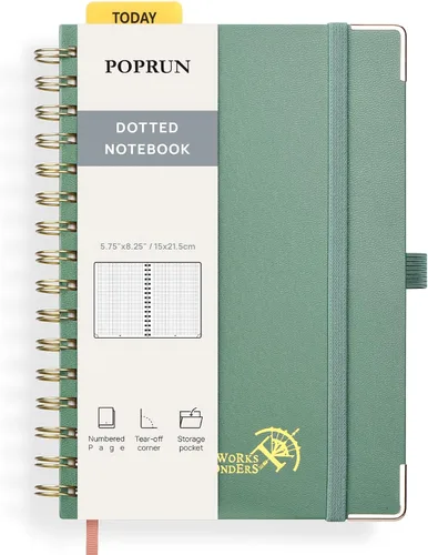 Vista 18 de POPRUN - Cuaderno de notas con espiral y puntos, diario A5 de 5.75" x 8.25", papel grueso de 120 gsm, 141 páginas numeradas, tapa dura para hombres