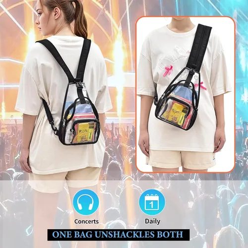 Vista 2 de Mildbeer Mochila pequeña transparente para mujer, bandolera y hombro convertibles, bolsa de festival aprobada por estadios para conciertos y uso