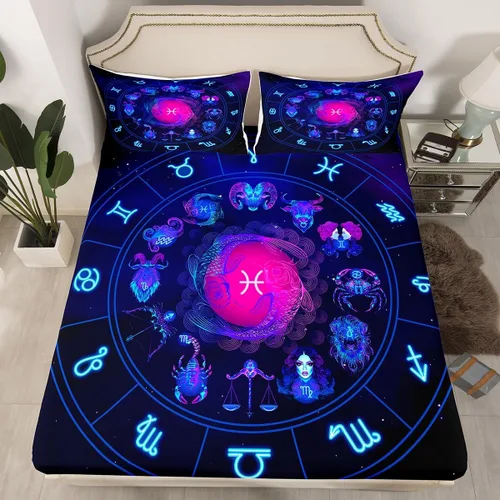 Vista 2 de Erosebridal Piscis - Juego de sábanas de tamaño individual de 12 constelaciones para niños, niñas, niños, niñas, niños, sábana bajera ajustable